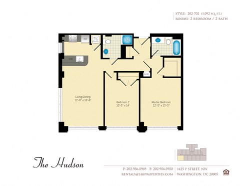 The Hudson 02 Floor Plan at The Hudson Apartments, Washington, DC, 20005